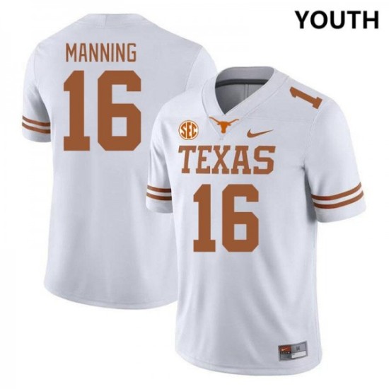 #16 Arch Manning Texas Longhorns Youth SEC Conference Game Jersey White #16 Arch Manning Texas Longhorns Youth SEC Conference Game Jersey White